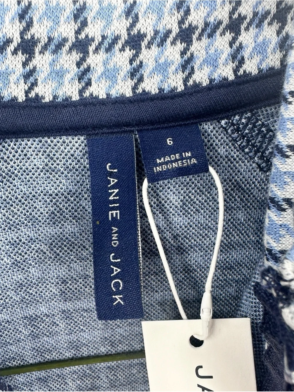 New JANIE & JACK Boys Jacket Houndstooth Jacquard Zip Blue White